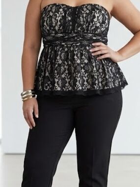 Strapless Black Lace Peplum Top Size 2